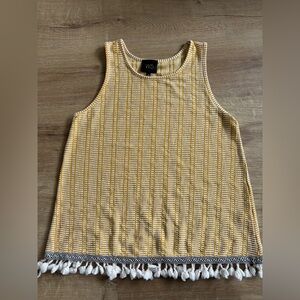 W5 Yellow and White Striped Tassel-Hem Tank Top